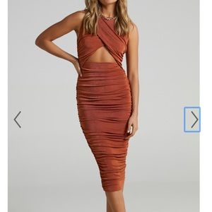 Showpo Rust Sleeveless Ruched Dress